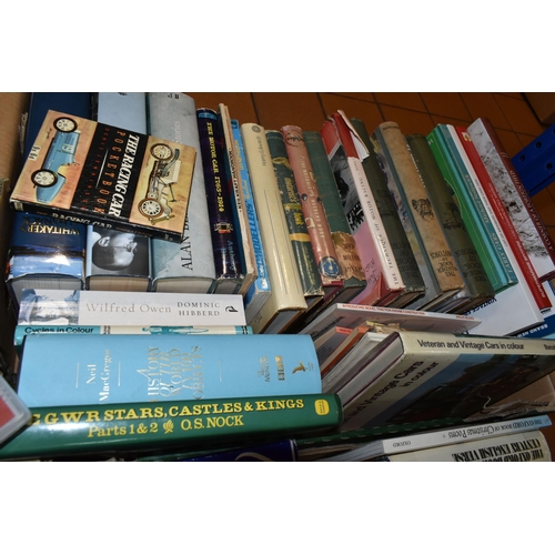 420 - FOUR BOXES OF BOOKS, subjects to include various dictionaries, thesaurus, English prose, poetry, pla... 