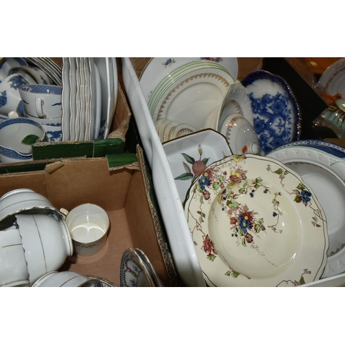 421 - FIVE BOXES OF ASSORTED CERAMICS AND GLASSWARE, to include, a variety of tea ware, cups and saucers i... 