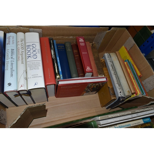 427 - FOUR BOXES OF BOOKS to include four Folio Society titles comprising Greek Myths I & II (without slee... 