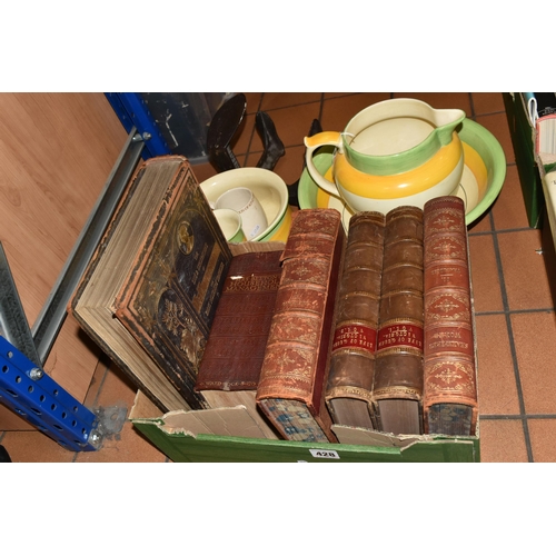 428 - A BOX OF MAINLY NINETEENTH CENTURY BOOKS AND VINTAGE WASH/VANITY SET to include The Life and Explora... 