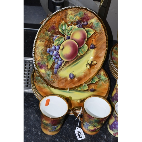 433 - A GROUP OF ORCHARD FRUITS DESIGN PLATES AND MUGS to include three M & A Bloor plates, eight Baroness... 