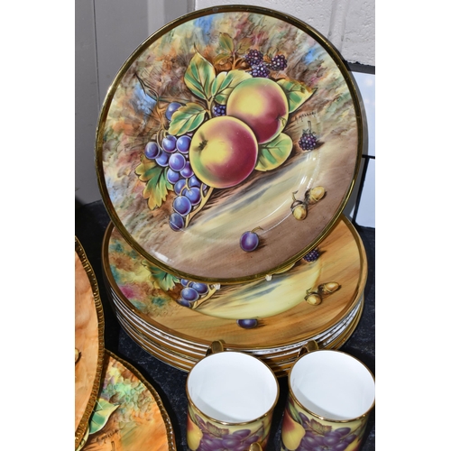 433 - A GROUP OF ORCHARD FRUITS DESIGN PLATES AND MUGS to include three M & A Bloor plates, eight Baroness... 