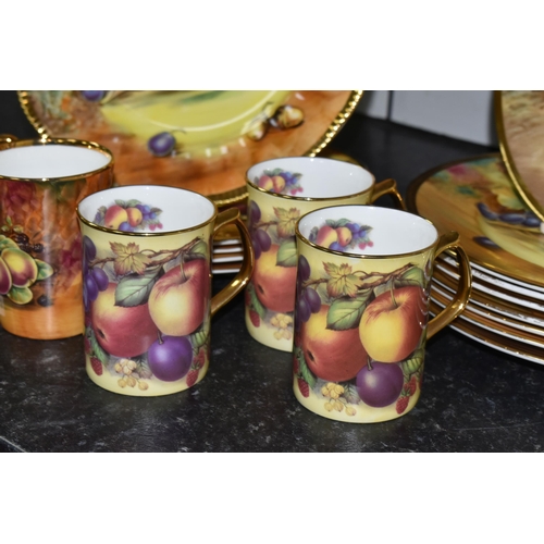 433 - A GROUP OF ORCHARD FRUITS DESIGN PLATES AND MUGS to include three M & A Bloor plates, eight Baroness... 