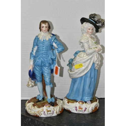 436 - A PAIR OF CHARENTON CONTINENTAL FIGURES after Thomas Gainsborough, portraying the Duchess of Devonsh... 