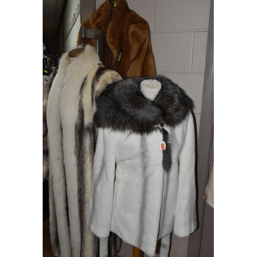 444 - THREE LADIES' FUR COATS, comprising an ankle length cream and brown fur coat made by Hudson's Bay Co... 