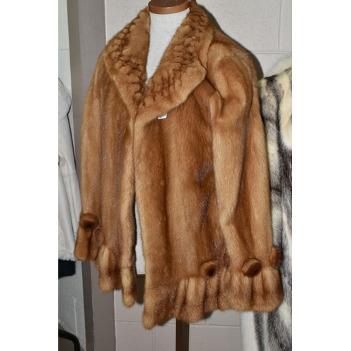 444 - THREE LADIES' FUR COATS, comprising an ankle length cream and brown fur coat made by Hudson's Bay Co... 