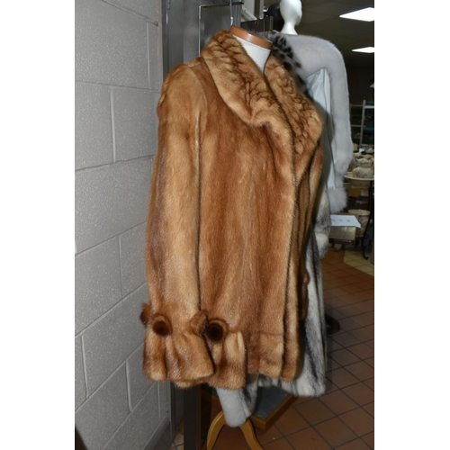 444 - THREE LADIES' FUR COATS, comprising an ankle length cream and brown fur coat made by Hudson's Bay Co... 