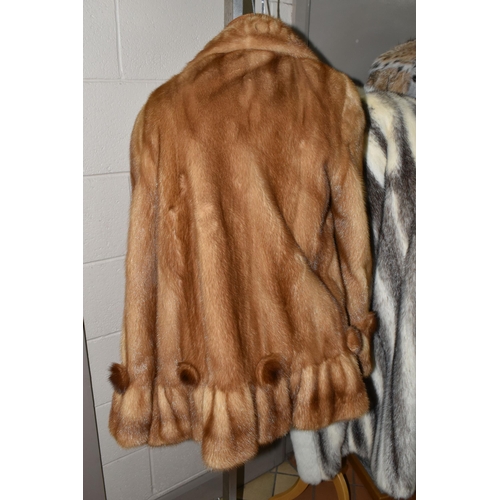 444 - THREE LADIES' FUR COATS, comprising an ankle length cream and brown fur coat made by Hudson's Bay Co... 