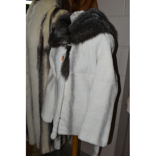 444 - THREE LADIES' FUR COATS, comprising an ankle length cream and brown fur coat made by Hudson's Bay Co... 