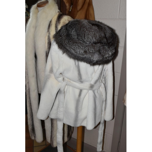 444 - THREE LADIES' FUR COATS, comprising an ankle length cream and brown fur coat made by Hudson's Bay Co... 