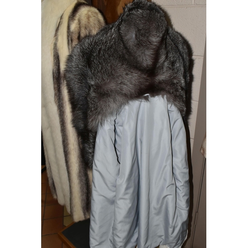 444 - THREE LADIES' FUR COATS, comprising an ankle length cream and brown fur coat made by Hudson's Bay Co... 