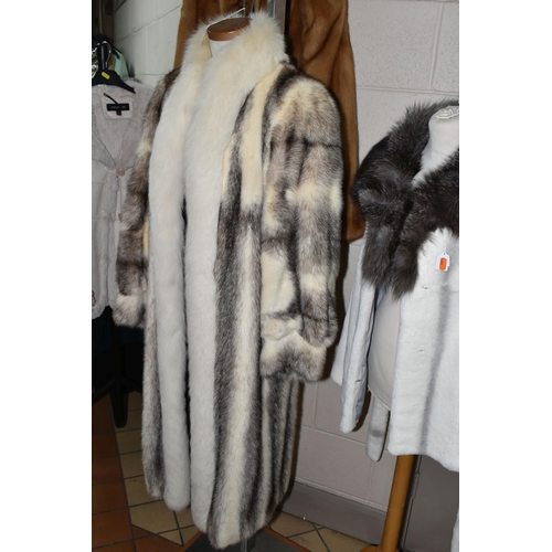 444 - THREE LADIES' FUR COATS, comprising an ankle length cream and brown fur coat made by Hudson's Bay Co... 