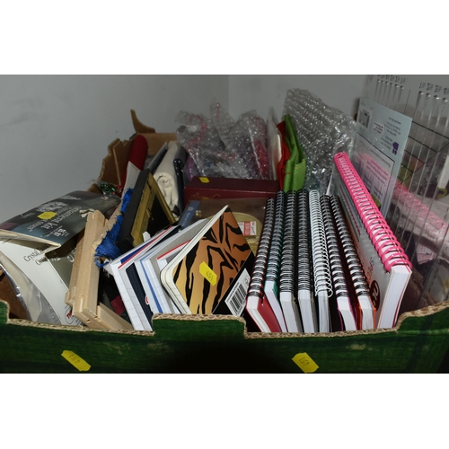 451 - FOUR BOXES OF CRAFT SUPPLIES, to include approximately 14 packs of fat quarters varies colours and p... 