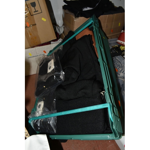 453 - SIX BOXES OF LADIES AND MENS CLOTHES, to include two ladies Egyptian abaya one locally made black wi... 