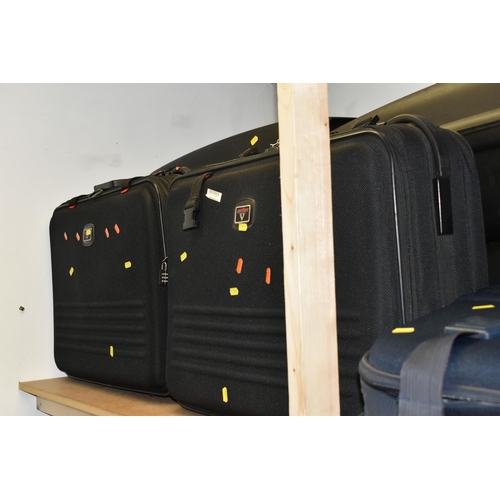 456 - A SELECTION OF SUITCASES VARIES SIZES, to include, five large black hard shell Samsonite cases measu... 