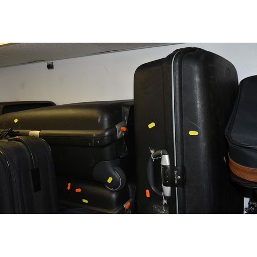 456 - A SELECTION OF SUITCASES VARIES SIZES, to include, five large black hard shell Samsonite cases measu... 