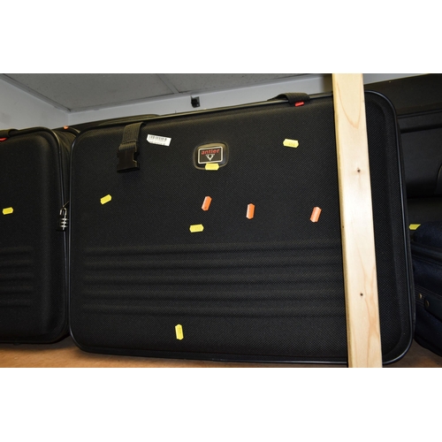 456 - A SELECTION OF SUITCASES VARIES SIZES, to include, five large black hard shell Samsonite cases measu... 