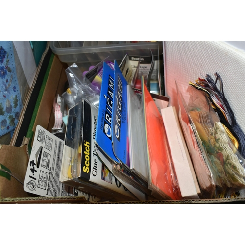 459 - FIVE BOXES OF CRAFTING ITEMS, to include, card making, sewing, drawing, painting, craft kits for mar... 