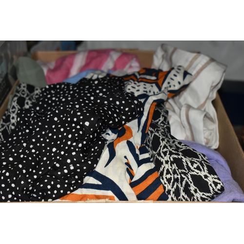 463 - SIX BOXES OF LADIES CLOTHES, included are long sleeve, short sleeve tops approximately 150+ many wit... 