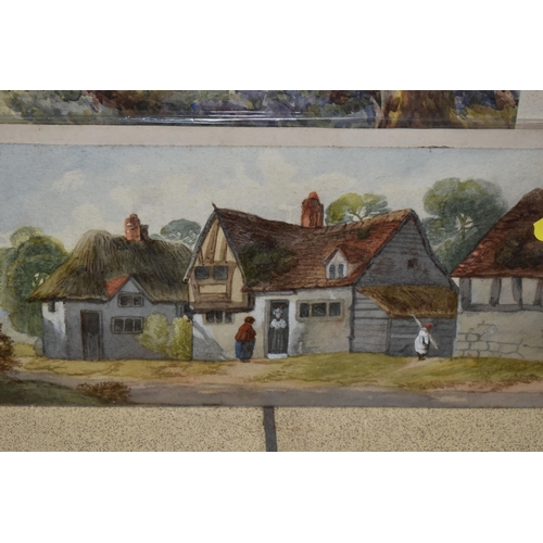 466 - A SELECTION OF ELEVEN LATE 19TH / EARLY 20TH CENTURY PAINTINGS, to include a watercolour depicting c... 