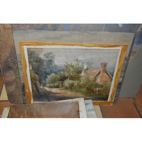 466 - A SELECTION OF ELEVEN LATE 19TH / EARLY 20TH CENTURY PAINTINGS, to include a watercolour depicting c... 