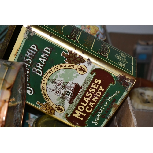 487 - THREE BOXES OF VINTAGE TINS AND A LARGE COLLECTION OF VINTAGE MATCH BOXES, to include Steamship Bran... 