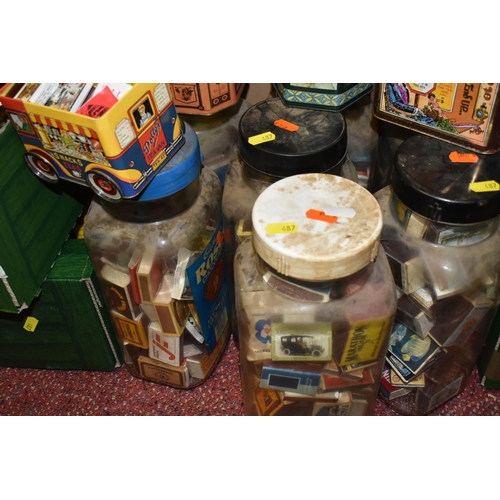 487 - THREE BOXES OF VINTAGE TINS AND A LARGE COLLECTION OF VINTAGE MATCH BOXES, to include Steamship Bran... 