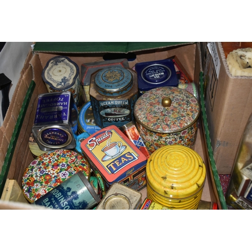 487 - THREE BOXES OF VINTAGE TINS AND A LARGE COLLECTION OF VINTAGE MATCH BOXES, to include Steamship Bran... 