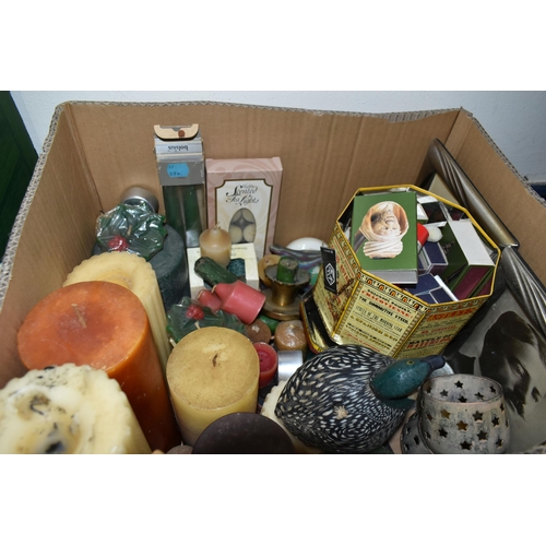 487 - THREE BOXES OF VINTAGE TINS AND A LARGE COLLECTION OF VINTAGE MATCH BOXES, to include Steamship Bran... 