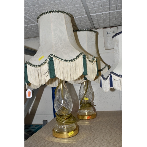 490 - SEVEN TABLE LAMPS to include a pair of Marks And Spencer Tiffany style lamps, two pairs of crystal c... 