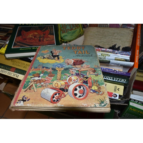 496 - SEVEN BOXES OF BOOKS to include a copy of The Hobbit illustrated by Michael Hague, a copy of The Lor... 