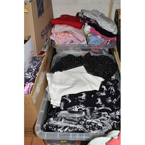 497 - SEVEN BOXES OF WOMEN'S CLOTHES to include a large quantity of mixed high street women's clothes from... 