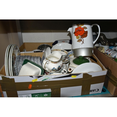 499 - EIGHT BOXES OF MIXED CERAMICS AND GLASSES to include a box of mugs comprising retro Disney and Muppe... 