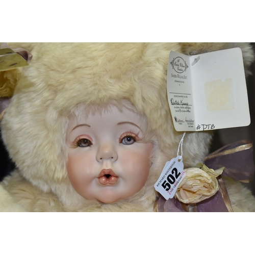 502 - FOUR LARGE WHITE SANDRA WILLIAM CREATION ANTHROPORMORPHIC DOLLS to include two Dutch Kissy dolls (in... 