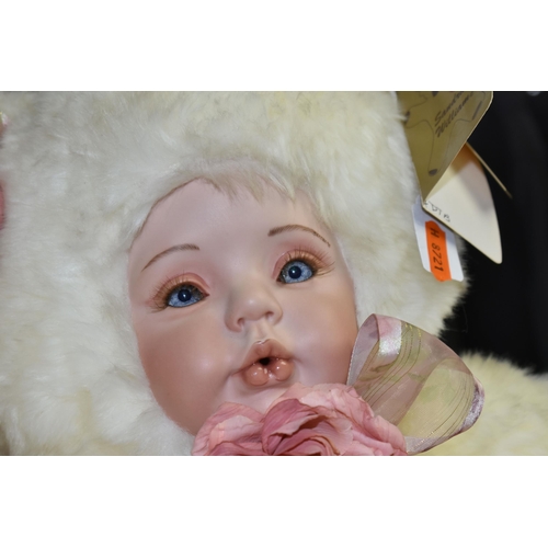 502 - FOUR LARGE WHITE SANDRA WILLIAM CREATION ANTHROPORMORPHIC DOLLS to include two Dutch Kissy dolls (in... 