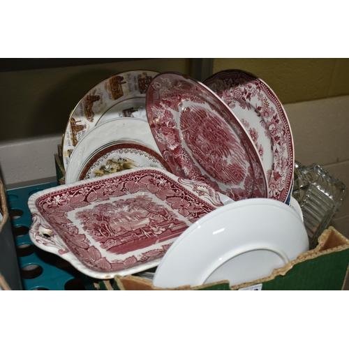 503 - TWO BOXES OF MIXED CERAMICS to include a continental dinner set comprising a covered tureen, a lidde... 