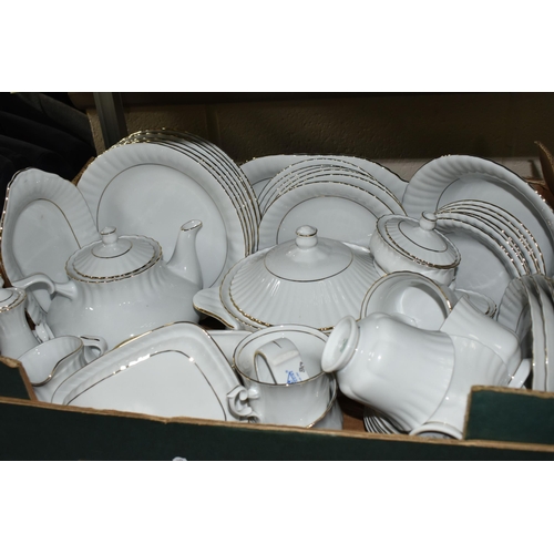 503 - TWO BOXES OF MIXED CERAMICS to include a continental dinner set comprising a covered tureen, a lidde... 