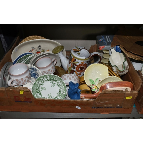 504 - FIVE BOXES OF ASSORTED CERAMICS AND GLASSWARE to include a Copeland Spode Chinese Rose sauce dish, t... 