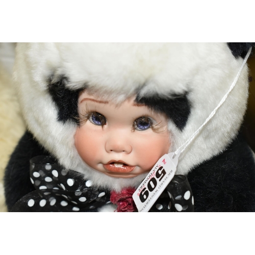 509 - FOUR MIXED SANDRA WILLIAM CREATION ANTHROPORMORPHIC DOLLS to include Angel Love in Panda form, Tessi... 