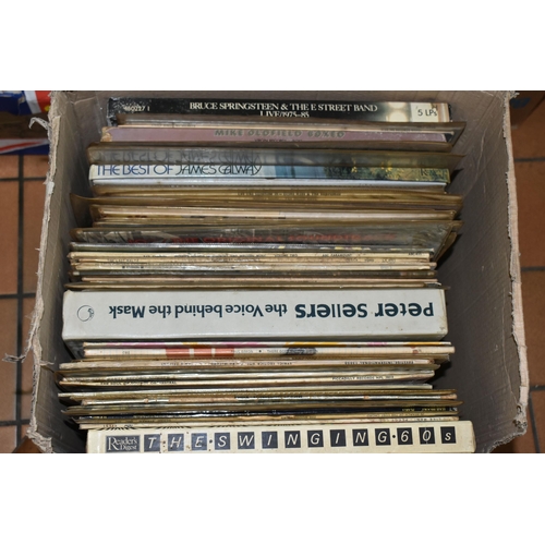 522 - THREE BOXES OF LP RECORDS, CDS AND DVDS, to include approximately one hundred LP records, artists in... 