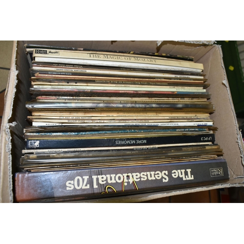 522 - THREE BOXES OF LP RECORDS, CDS AND DVDS, to include approximately one hundred LP records, artists in... 