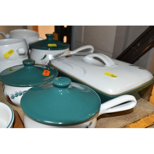 564 - A FIFTY-FOUR DENBY GREENWHEAT DINING SET comprising a rectangular oven dish, a rectangular covered t... 