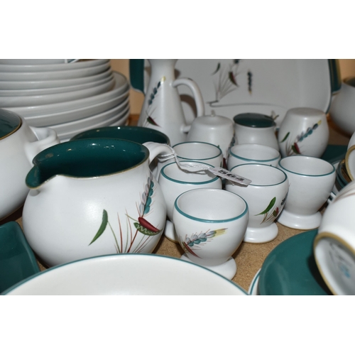 564 - A FIFTY-FOUR DENBY GREENWHEAT DINING SET comprising a rectangular oven dish, a rectangular covered t... 