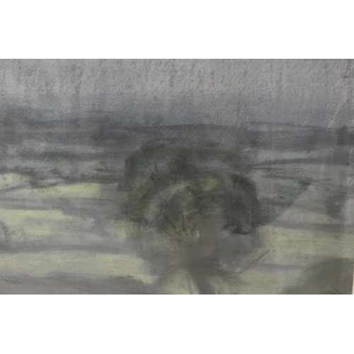 585 - SHEILA FELL (1931-1979) A RAINSWEPT LANDSCAPE, an extensive landscape with distant hill, signed bott... 