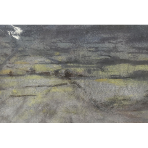 585 - SHEILA FELL (1931-1979) A RAINSWEPT LANDSCAPE, an extensive landscape with distant hill, signed bott... 