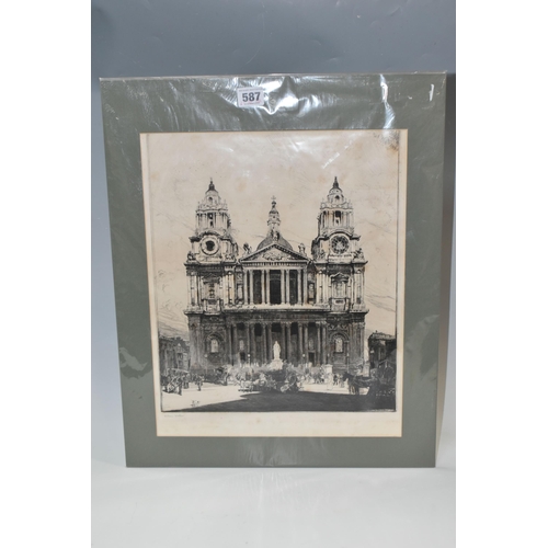 587 - WILLIAM WALKER (1878-1961) St PAULS CATHEDRAL, a dry point etching, signed in the plate bottom right... 