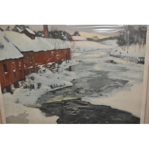 588 - FRITS THAULOW (1847-1906) 'LYSAKER RIVER IN WINTER', an open edition print produced for J. Casper of... 