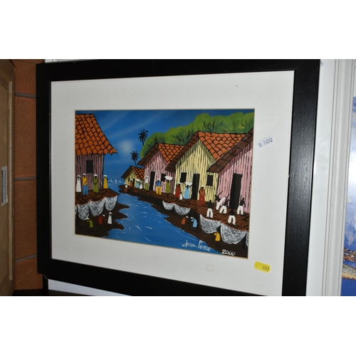 602 - A SMALL QUANTITY OF PICTURES AND PRINTS ETC, to include two mixed media works depicting a fishing vi... 