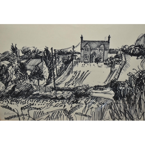 603 - NOEL BRANNAN (1921-2001) TWO FELT PEN SKETCHES, depicting a house in the country signed and dated 19... 