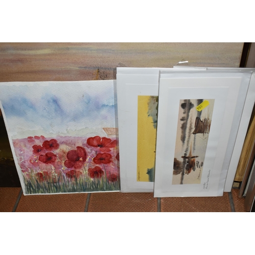 604 - A SMALL QUANTIY OF PICTURES AND PRINTS ETC, to include two Barry Renshaw oils on board depicting a h... 